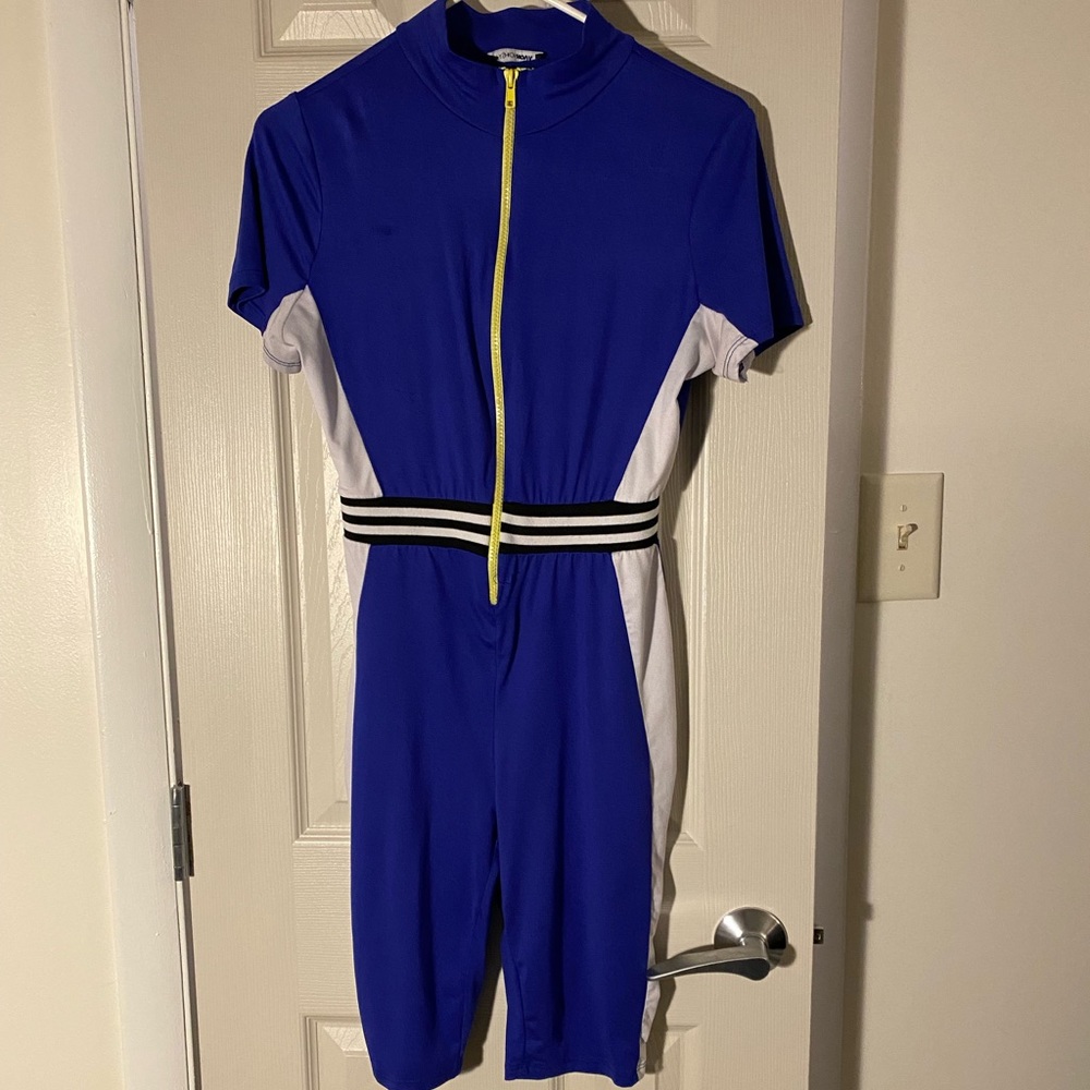 Fashion Nova Romper Large Shorts Jumpsuit One piece Blue Lime Green Zipper